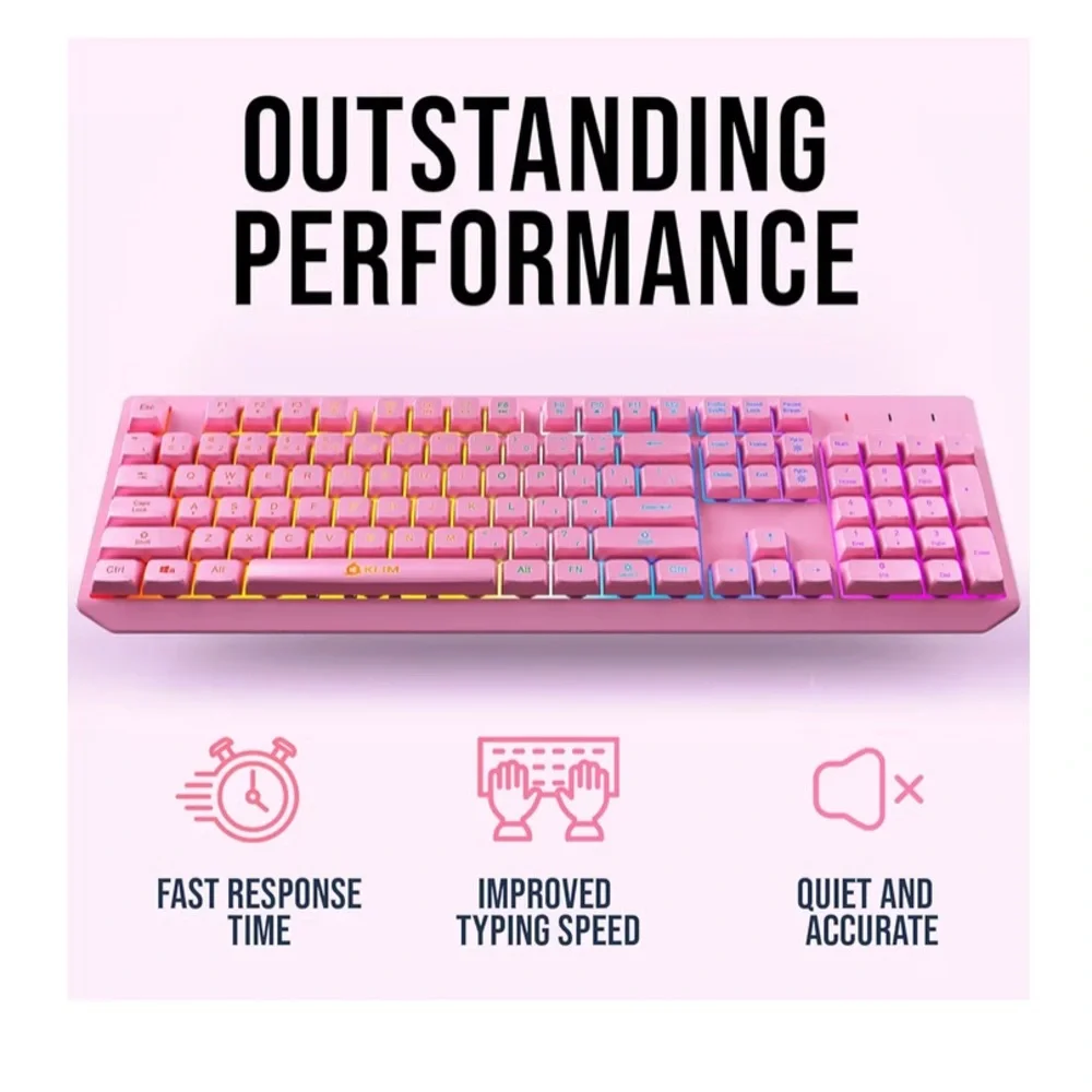 KLIM Chroma Pink Wireless Keyboard – RGB Backlit, Rechargeable Battery